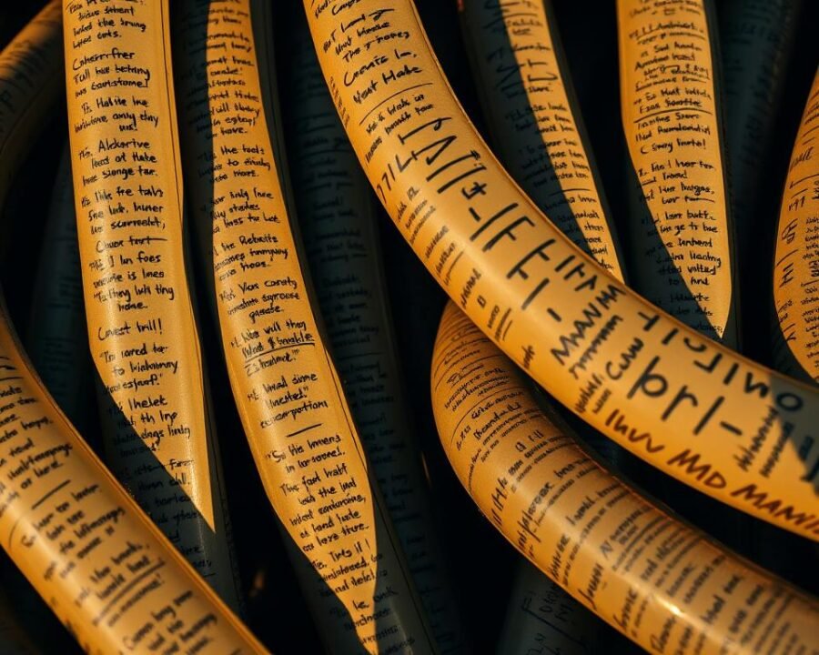 A close-up view of several rubber garden hoses, their surfaces displaying a range of customer comments and feedback scrawled across them in a variety of handwritten styles and colors. The hoses are arranged in a natural, unstructured manner, creating a visually engaging composition. The lighting is warm and directional, casting subtle shadows that add depth and texture to the scene. The overall atmosphere conveys a sense of authenticity and customer engagement, reflecting the real-world experiences and opinions shared by those who have used the product.