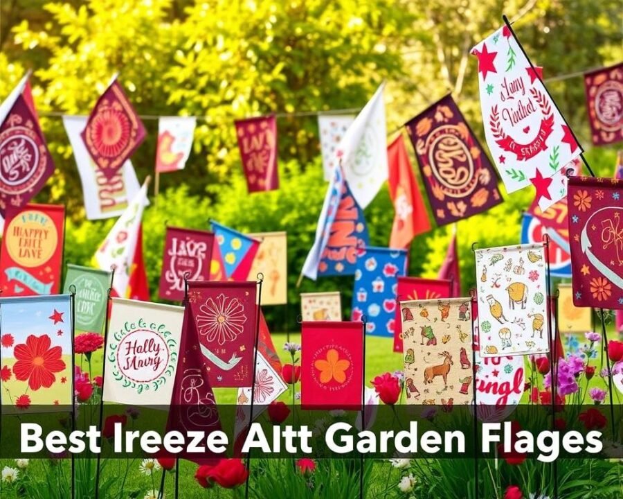 A vibrant collection of seasonal yard flags, adorned with intricate designs and vibrant colors, gently billowing in a soft, natural breeze. The foreground features an array of flags in various shapes and sizes, each depicting whimsical patterns that capture the essence of the current season. In the middle ground, the flags are arranged in a visually pleasing and cohesive layout, creating a harmonious display. The background showcases a lush, verdant yard, with a warm, diffused lighting that casts a serene, inviting atmosphere. The overall composition conveys a sense of joy, celebration, and the beauty of the changing seasons, perfectly complementing the "Best Selling Breeze Art Garden Flags" section of the article.