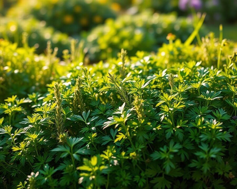 A lush, well-tended herb garden with parsley as the centerpiece, surrounded by its perfect companion herbs. In the foreground, bright green sprigs of fragrant oregano, thyme, and rosemary intermingle, their leaves gently swaying in the soft breeze. In the middle ground, a cluster of vibrant chives and compact bushes of savory add pops of color and texture. In the background, a hazy blur of other garden delights like basil, mint, and tarragon create a harmonious backdrop. The scene is bathed in warm, golden afternoon light, casting gentle shadows and highlighting the healthy, verdant foliage. The overall composition evokes a sense of balance, nourishment, and the joyful celebration of nature's bounty.