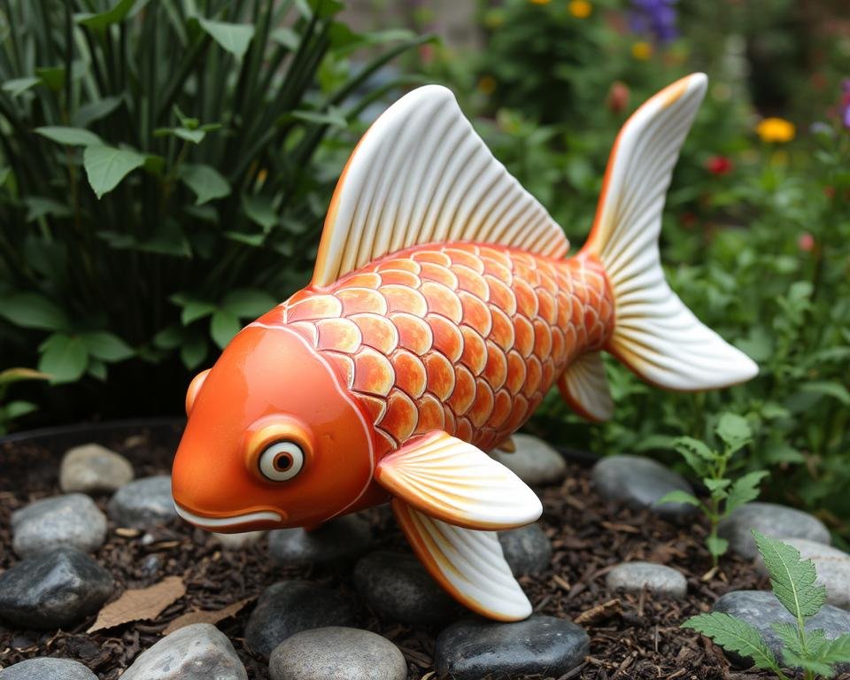 Generate an image of Fish In The Garden Ceramic Koi - Sky Medium Left