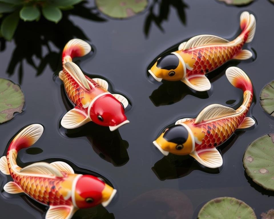 Generate an image of Viva Terra Floating Ceramic Koi Fish Set