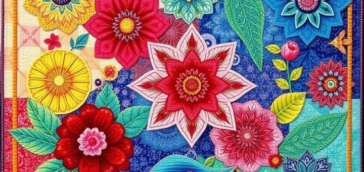 Generate an image of a beautiful quilt made using Benartex Garden Song fabric, showcasing its vibrant colors and intricate patterns.