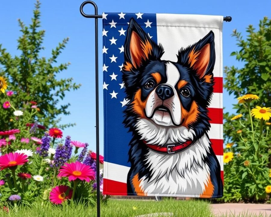 Generate an image of the All American Dogs Garden Flag.