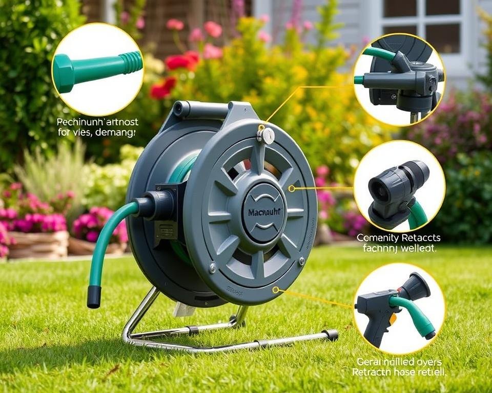 Generate an image of the Macnaught Retracta RY365K-02 garden hose reel