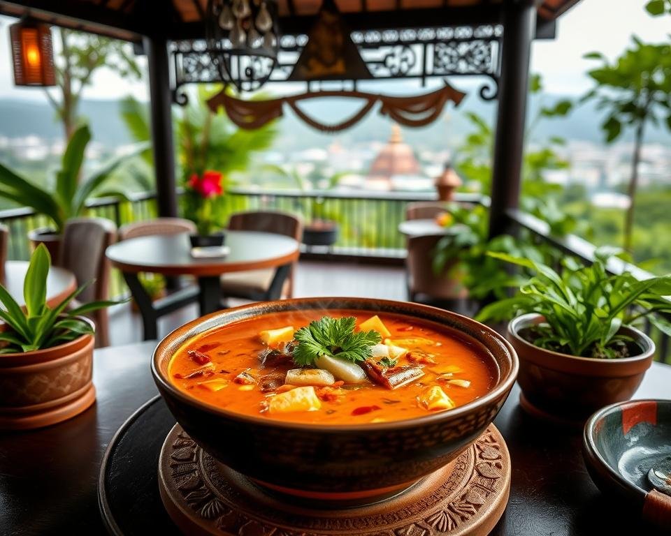 Image of a steaming hot Thai curry dish at Bangkok Garden Hilltop