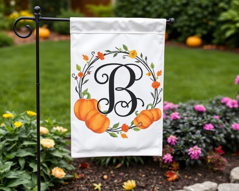 Pumpkins & Leaves Monogram Garden Flag