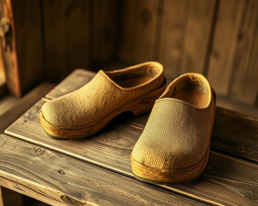 french recycled hemp garden clogs in sepia