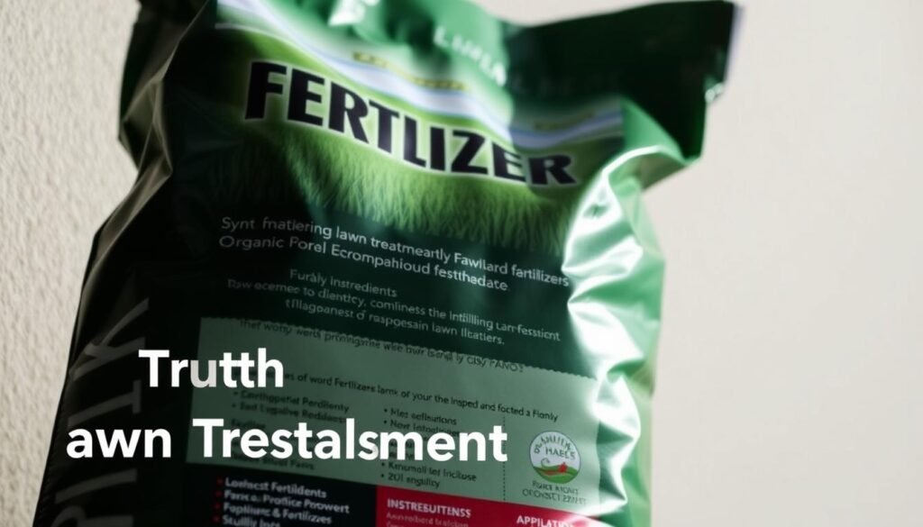 A close-up, high-resolution photograph of a bag of lawn fertilizer against a blurred background. The fertilizer bag is prominently displayed, showing the product's name, ingredients, and instructions for application. The lighting is natural, with soft shadows highlighting the texture and details of the bag. The composition emphasizes the simplicity and utility of the product, conveying a sense of honesty and transparency about its purpose. The image evokes a feeling of trust and reliability, aligning with the article's focus on the truth about synthetic and organic lawn treatments.