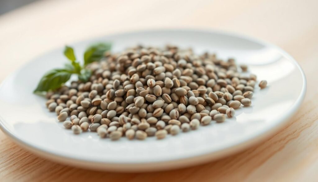 A close-up, high-resolution photograph of a handful of basil seeds resting on a smooth, light-colored surface, such as a white ceramic plate or a light-colored wooden table. The seeds are displayed in an orderly arrangement, with a shallow depth of field that keeps the foreground seeds in sharp focus while gently blurring the background. The lighting is soft and diffused, creating a warm, natural ambiance that enhances the subtle details and textures of the basil seeds. The overall composition is simple and minimalist, allowing the viewer to focus on the intricate patterns and colors of the individual seeds. The mood is one of purity, simplicity, and the promise of new growth. A close-up, high-resolution photograph of a handful of basil seeds resting on a smooth, light-colored surface, such as a white ceramic plate or a light-colored wooden table. The seeds are displayed in an orderly arrangement, with a shallow depth of field that keeps the foreground seeds in sharp focus while gently blurring the background. The lighting is soft and diffused, creating a warm, natural ambiance that enhances the subtle details and textures of the basil seeds. The overall composition is simple and minimalist, allowing the viewer to focus on the intricate patterns and colors of the individual seeds. The mood is one of purity, simplicity, and the promise of new growth.
