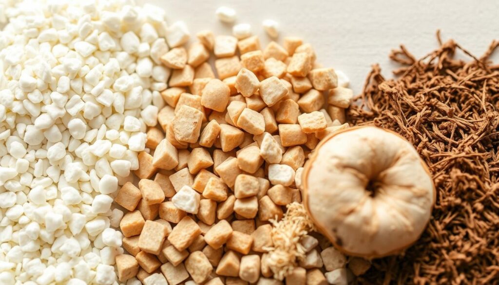 A close-up photograph of various types of hydroponic growing media, including perlite, expanded clay pebbles, and coco coir, arranged neatly on a neutral background. The lighting is soft and natural, highlighting the textures and colors of the materials. The composition is balanced, with the growing media taking up the majority of the frame. The image conveys a sense of order and simplicity, suitable for illustrating a beginner's guide to setting up a hydroponic system. A close-up photograph of various types of hydroponic growing media, including perlite, expanded clay pebbles, and coco coir, arranged neatly on a neutral background. The lighting is soft and natural, highlighting the textures and colors of the materials. The composition is balanced, with the growing media taking up the majority of the frame. The image conveys a sense of order and simplicity, suitable for illustrating a beginner's guide to setting up a hydroponic system.