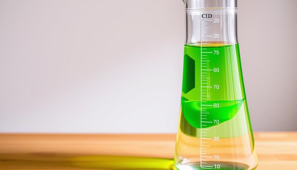 A detailed glass beaker filled with a vibrant green liquid fertilizer solution, standing atop a wooden table against a neutral background. The liquid has a subtle, swirling movement, reflecting the ambient lighting. In the foreground, a clear graduated cylinder shows the dilution ratio, with markings indicating precise measurements. The overall scene conveys a sense of scientific precision and DIY experimentation, suitable for illustrating the section on dilution ratios for homemade liquid fertilizers. A detailed glass beaker filled with a vibrant green liquid fertilizer solution, standing atop a wooden table against a neutral background. The liquid has a subtle, swirling movement, reflecting the ambient lighting. In the foreground, a clear graduated cylinder shows the dilution ratio, with markings indicating precise measurements. The overall scene conveys a sense of scientific precision and DIY experimentation, suitable for illustrating the section on dilution ratios for homemade liquid fertilizers.