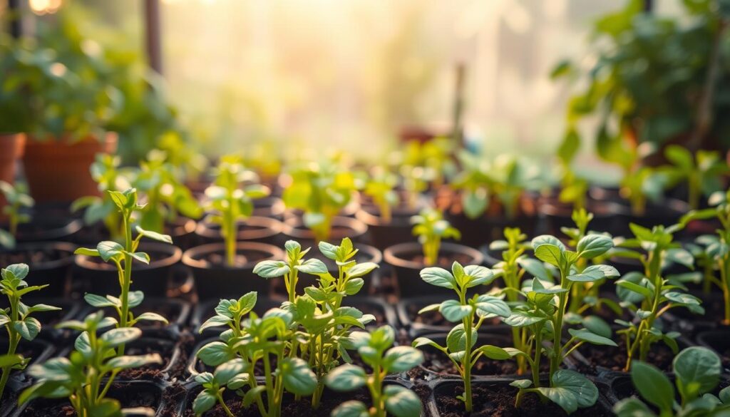 A lush, vibrant garden scene showcasing an array of thriving new plant life. In the foreground, a variety of healthy, vibrant herb seedlings in various stages of growth, their leaves glistening with morning dew. The midground features a mix of small potted plants and cuttings, each with a sense of promise and potential. In the background, a soft, hazy backdrop of verdant foliage and a warm, golden-hour lighting that casts a gentle glow over the entire composition. The overall atmosphere conveys a sense of renewal, abundance, and the joy of propagating new plants. A lush, vibrant garden scene showcasing an array of thriving new plant life. In the foreground, a variety of healthy, vibrant herb seedlings in various stages of growth, their leaves glistening with morning dew. The midground features a mix of small potted plants and cuttings, each with a sense of promise and potential. In the background, a soft, hazy backdrop of verdant foliage and a warm, golden-hour lighting that casts a gentle glow over the entire composition. The overall atmosphere conveys a sense of renewal, abundance, and the joy of propagating new plants.