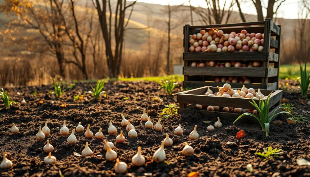 A vibrant autumn landscape, with a focus on the timing and locations of bulb planting. In the foreground, a freshly tilled garden bed is dotted with a variety of bulbs, their shapes and colors hinting at the future blooms. In the middle ground, a wooden crate overflows with bulbs, suggesting an alternative planting method. The background features a gently rolling hillside, with a soft, golden light filtering through the bare trees, creating a serene and contemplative atmosphere. The composition is crisp and well-balanced, capturing the essence of the "Timing and Locations: Late Fall Through Winter, Ground vs. Crates" section. Cinematic lighting and a shallow depth of field emphasize the subject matter. A vibrant autumn landscape, with a focus on the timing and locations of bulb planting. In the foreground, a freshly tilled garden bed is dotted with a variety of bulbs, their shapes and colors hinting at the future blooms. In the middle ground, a wooden crate overflows with bulbs, suggesting an alternative planting method. The background features a gently rolling hillside, with a soft, golden light filtering through the bare trees, creating a serene and contemplative atmosphere. The composition is crisp and well-balanced, capturing the essence of the "Timing and Locations: Late Fall Through Winter, Ground vs. Crates" section. Cinematic lighting and a shallow depth of field emphasize the subject matter.