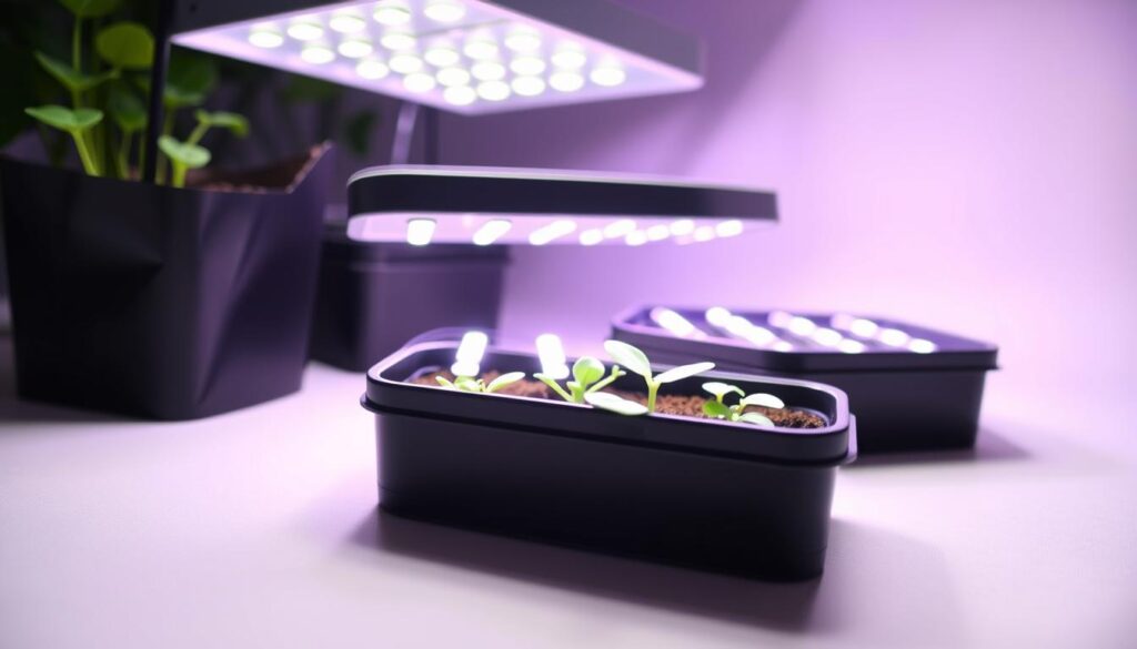 A well-lit, close-up photograph of a selection of budget-friendly grow lights for seedlings. The lights are arranged neatly on a simple white or light-colored background, showcasing their compact and affordable design. The lights emit a soft, warm glow that creates a cozy, nurturing atmosphere. The image captures the key details of the grow lights, such as their size, shape, and any visible features or controls. The lighting and angle emphasize the functional and practical nature of these budget-friendly options, making them an appealing choice for home gardeners and indoor plant enthusiasts on a budget. A well-lit, close-up photograph of a selection of budget-friendly grow lights for seedlings. The lights are arranged neatly on a simple white or light-colored background, showcasing their compact and affordable design. The lights emit a soft, warm glow that creates a cozy, nurturing atmosphere. The image captures the key details of the grow lights, such as their size, shape, and any visible features or controls. The lighting and angle emphasize the functional and practical nature of these budget-friendly options, making them an appealing choice for home gardeners and indoor plant enthusiasts on a budget.