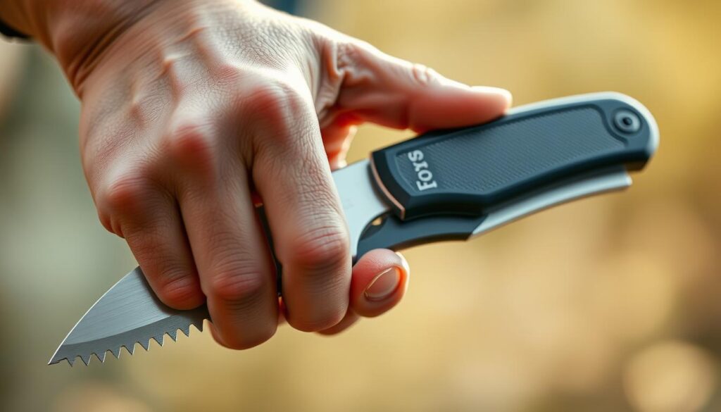 A close-up shot of a person's hands firmly gripping a folding pruning saw, the blade's teeth gleaming in the soft, diffused lighting. The saw's handle is textured for a secure grip, its metallic body reflecting the subtle illumination. The hands are positioned in a natural, hands-on testing pose, showcasing the saw's ergonomic design and the user's deft handling. The background is softly blurred, drawing the viewer's attention to the saw and the expert's careful, experienced manipulation, capturing the essence of "hands-on highlights from present testing". A close-up shot of a person's hands firmly gripping a folding pruning saw, the blade's teeth gleaming in the soft, diffused lighting. The saw's handle is textured for a secure grip, its metallic body reflecting the subtle illumination. The hands are positioned in a natural, hands-on testing pose, showcasing the saw's ergonomic design and the user's deft handling. The background is softly blurred, drawing the viewer's attention to the saw and the expert's careful, experienced manipulation, capturing the essence of "hands-on highlights from present testing".