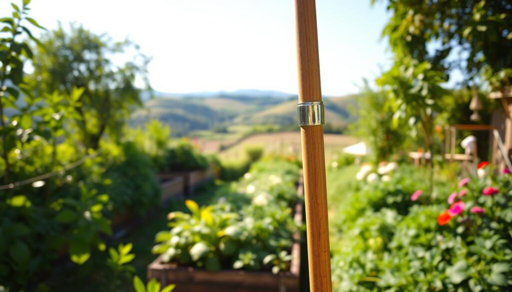 A lush, verdant garden with a long-handled tool in the foreground, its wooden handle and metal head gleaming in the warm afternoon sunlight. The tool stands tall, ready to assist in tending to the deep raised beds in the middle ground, filled with flourishing plants and blooming flowers. In the background, a picturesque vista of rolling hills and a clear blue sky, creating a serene and tranquil atmosphere. The image conveys the importance of long-handled tools for reaching the back of deep garden beds, allowing for efficient and comfortable gardening. A lush, verdant garden with a long-handled tool in the foreground, its wooden handle and metal head gleaming in the warm afternoon sunlight. The tool stands tall, ready to assist in tending to the deep raised beds in the middle ground, filled with flourishing plants and blooming flowers. In the background, a picturesque vista of rolling hills and a clear blue sky, creating a serene and tranquil atmosphere. The image conveys the importance of long-handled tools for reaching the back of deep garden beds, allowing for efficient and comfortable gardening.