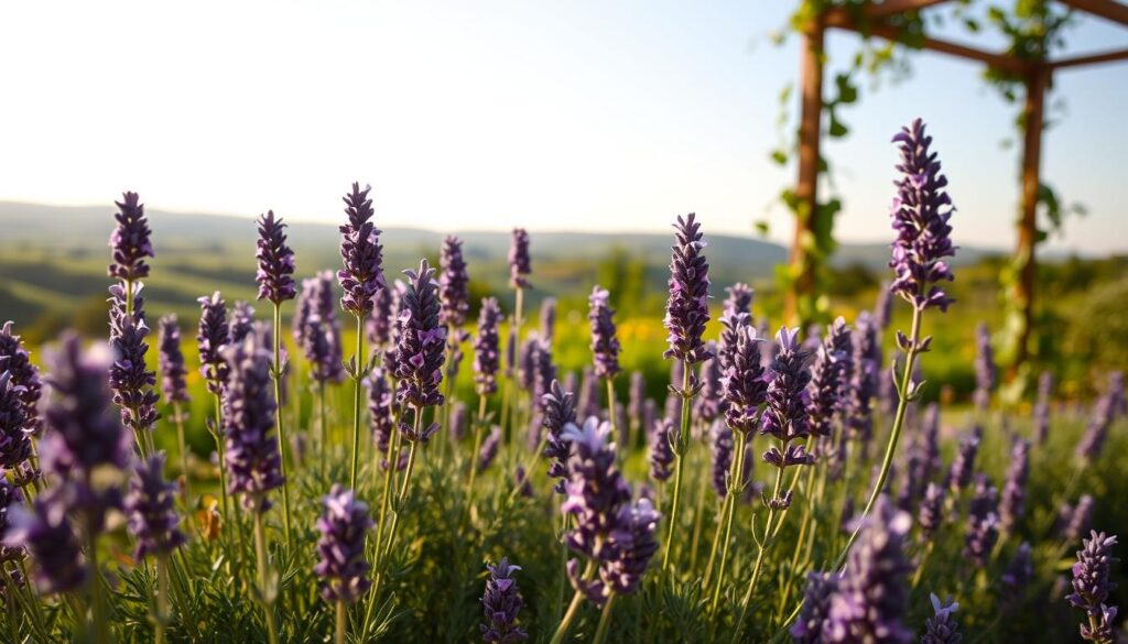 A peaceful garden scene with lush, vibrant lavender plants in the foreground. The plants are in full bloom, their delicate purple flowers swaying gently in a soft breeze. The middle ground features a wooden trellis or arbor, covered in climbing vines, casting gentle shadows. In the background, a verdant landscape with rolling hills and a cloudless sky, bathed in warm, golden afternoon light. The overall atmosphere is one of tranquility and care, inviting the viewer to pause and appreciate the beauty of these fragrant, medicinal herbs. A peaceful garden scene with lush, vibrant lavender plants in the foreground. The plants are in full bloom, their delicate purple flowers swaying gently in a soft breeze. The middle ground features a wooden trellis or arbor, covered in climbing vines, casting gentle shadows. In the background, a verdant landscape with rolling hills and a cloudless sky, bathed in warm, golden afternoon light. The overall atmosphere is one of tranquility and care, inviting the viewer to pause and appreciate the beauty of these fragrant, medicinal herbs.