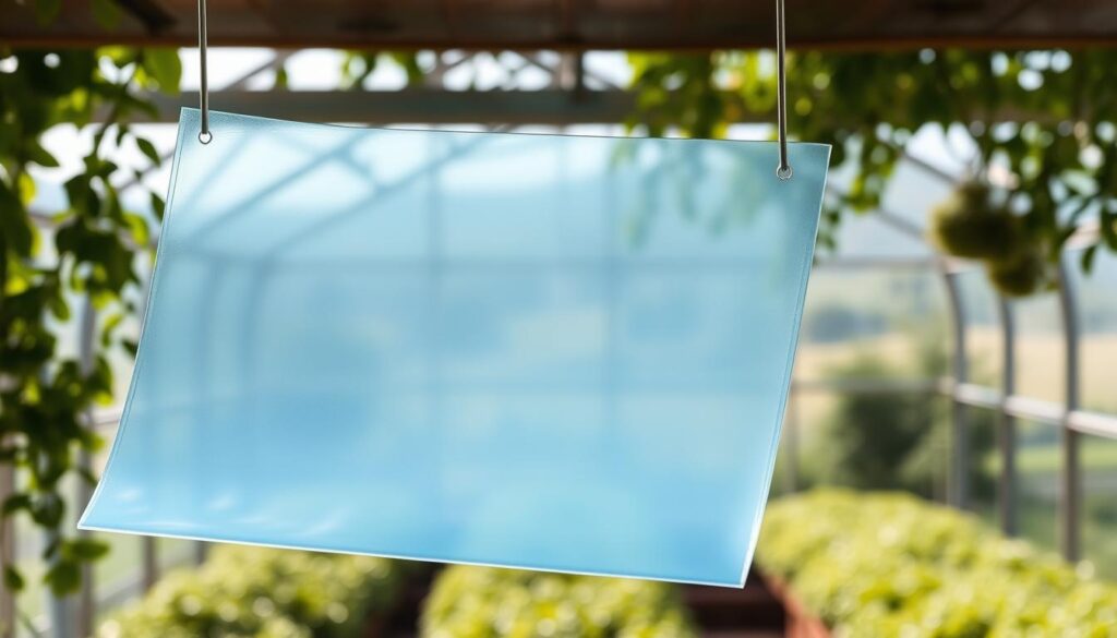 A semi-transparent, glossy sheet of polycarbonate material with a slight blue tint, suspended in a serene, natural setting. The polycarbonate is positioned in the foreground, casting a soft, diffused light across the scene. In the middle ground, a lush, verdant greenhouse structure stands, its frame complementing the translucent polycarbonate. The background features a softly blurred, calming landscape, perhaps with rolling hills or a distant horizon, to emphasize the tranquil, insulating properties of the material. The lighting is natural, with a soft, diffused quality, creating a sense of warmth and clarity. The overall composition conveys the practical, insulating qualities of polycarbonate for a greenhouse setting. A semi-transparent, glossy sheet of polycarbonate material with a slight blue tint, suspended in a serene, natural setting. The polycarbonate is positioned in the foreground, casting a soft, diffused light across the scene. In the middle ground, a lush, verdant greenhouse structure stands, its frame complementing the translucent polycarbonate. The background features a softly blurred, calming landscape, perhaps with rolling hills or a distant horizon, to emphasize the tranquil, insulating properties of the material. The lighting is natural, with a soft, diffused quality, creating a sense of warmth and clarity. The overall composition conveys the practical, insulating qualities of polycarbonate for a greenhouse setting.