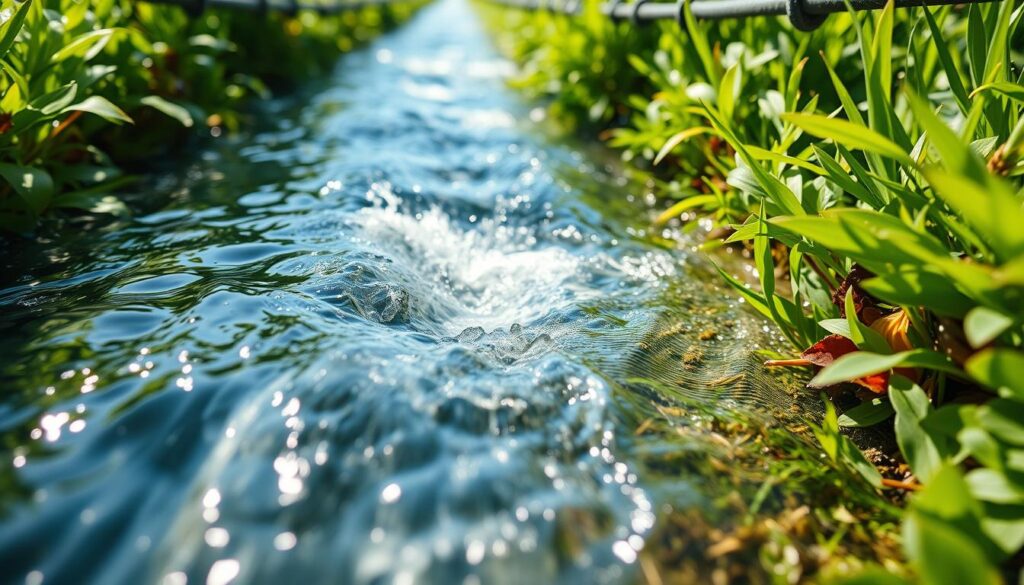 A steady, gently flowing stream of crystal-clear water cascading through a lush, verdant garden. Sunlight dapples the surface, creating a mesmerizing play of light and shadow. The camera captures the scene from a low angle, emphasizing the graceful curves and rhythmic movement of the water as it winds its way through the intricate network of irrigation pipes. The overall mood is tranquil and serene, inviting the viewer to imagine the soothing sound of the water and the refreshing coolness it provides to the surrounding plants. The image conveys the effortless efficiency of a well-designed drip irrigation system, ready to maintain the garden's health and vitality throughout the summer. A steady, gently flowing stream of crystal-clear water cascading through a lush, verdant garden. Sunlight dapples the surface, creating a mesmerizing play of light and shadow. The camera captures the scene from a low angle, emphasizing the graceful curves and rhythmic movement of the water as it winds its way through the intricate network of irrigation pipes. The overall mood is tranquil and serene, inviting the viewer to imagine the soothing sound of the water and the refreshing coolness it provides to the surrounding plants. The image conveys the effortless efficiency of a well-designed drip irrigation system, ready to maintain the garden's health and vitality throughout the summer.
