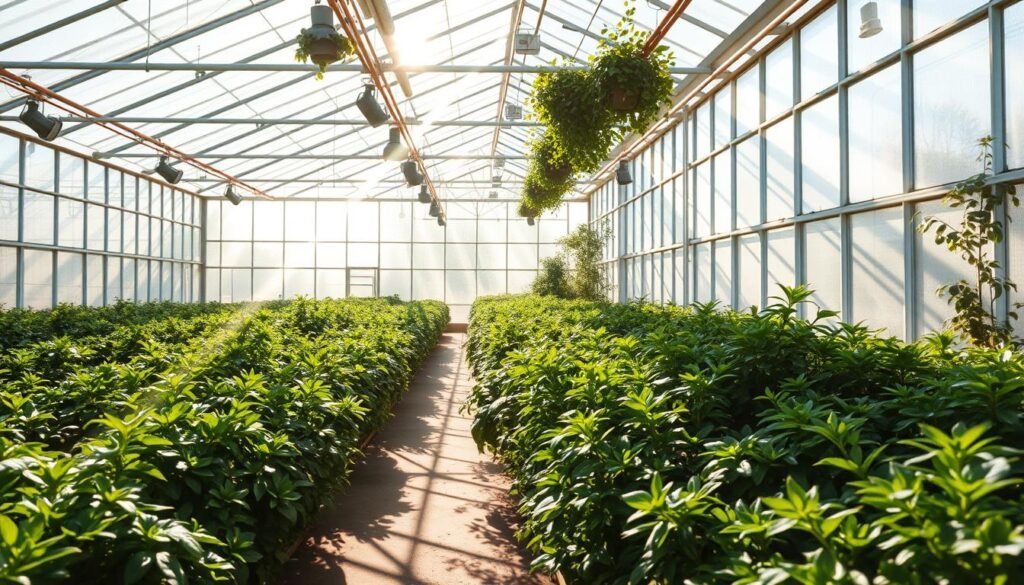 A sun-dappled greenhouse interior, the rays of light streaming through the windows and casting intricate patterns on the floor and plants. The sunlight mapping is visible, with bright spots and shadows delineating the landscape. The angle of the sun is captured precisely, creating a dynamic and ever-changing play of light and shadow. The scene conveys a sense of tranquility and the nurturing power of natural illumination, crucial for the healthy growth of the plants within. The image is crisp, with a high level of detail and a balanced, harmonious composition that showcases the principles of sun mapping in a greenhouse setting. A sun-dappled greenhouse interior, the rays of light streaming through the windows and casting intricate patterns on the floor and plants. The sunlight mapping is visible, with bright spots and shadows delineating the landscape. The angle of the sun is captured precisely, creating a dynamic and ever-changing play of light and shadow. The scene conveys a sense of tranquility and the nurturing power of natural illumination, crucial for the healthy growth of the plants within. The image is crisp, with a high level of detail and a balanced, harmonious composition that showcases the principles of sun mapping in a greenhouse setting.
