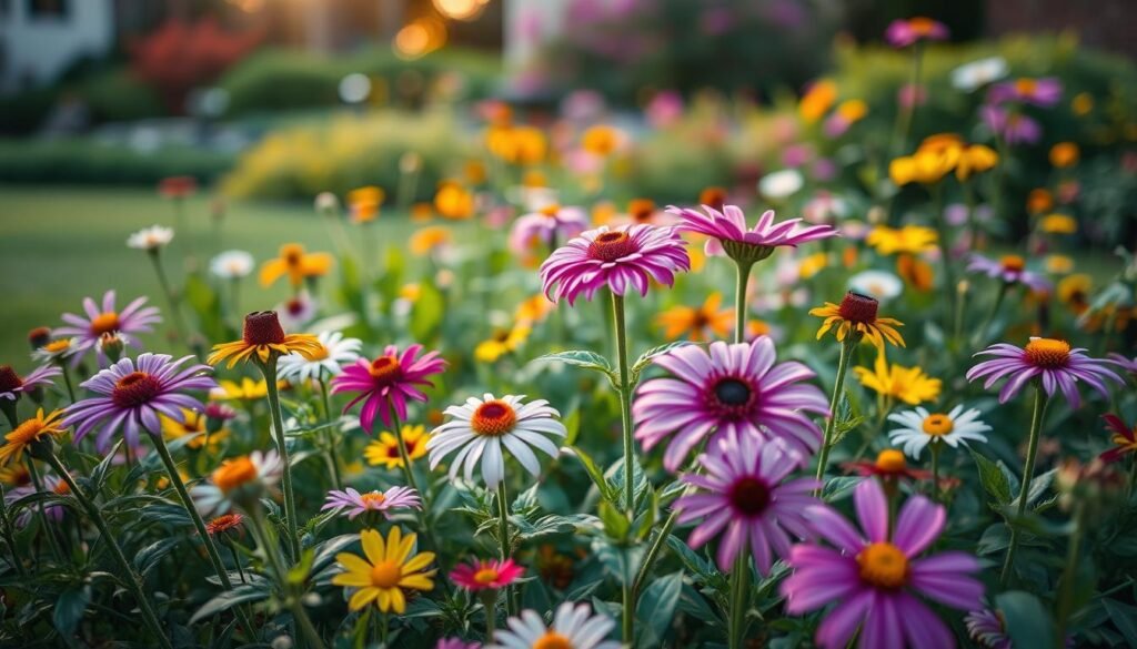 A vibrant, lush garden of selection criteria plants thrives in the foreground, showcasing a diverse array of native flowering species ideal for U.S. lawns. The mid-ground features a shallow depth of field, drawing the viewer's eye to the central blooms and their intricate petals. In the background, a soft, warm lighting filters through, creating a tranquil, natural atmosphere. The overall composition emphasizes the beauty and functionality of these carefully selected plants, designed to attract pollinators and enhance the lawn's ecosystem. Captured with a wide-angle lens, the image provides a comprehensive view of the harmonious integration of these flowering wonders into the residential landscape. A vibrant, lush garden of selection criteria plants thrives in the foreground, showcasing a diverse array of native flowering species ideal for U.S. lawns. The mid-ground features a shallow depth of field, drawing the viewer's eye to the central blooms and their intricate petals. In the background, a soft, warm lighting filters through, creating a tranquil, natural atmosphere. The overall composition emphasizes the beauty and functionality of these carefully selected plants, designed to attract pollinators and enhance the lawn's ecosystem. Captured with a wide-angle lens, the image provides a comprehensive view of the harmonious integration of these flowering wonders into the residential landscape.