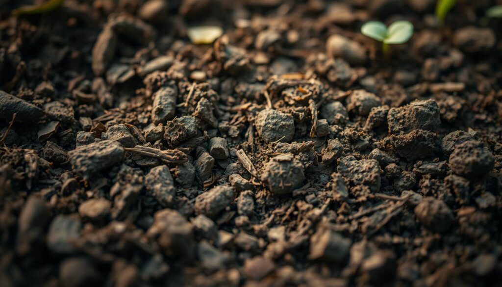 Soil reality check: a close-up view of nutrient-rich garden soil, revealing its complex texture and composition. The foreground shows the intricate network of organic matter, clay particles, and decomposing plant matter, while the middle ground highlights the diverse microbial life teeming within. The background features a soft, warm light illuminating the earthy tones, conveying a sense of the soil's vitality and potential for healthy plant growth. Captured with a macro lens, the image emphasizes the importance of understanding the soil's physical, chemical, and biological properties to ensure the success of any garden. Soil reality check: a close-up view of nutrient-rich garden soil, revealing its complex texture and composition. The foreground shows the intricate network of organic matter, clay particles, and decomposing plant matter, while the middle ground highlights the diverse microbial life teeming within. The background features a soft, warm light illuminating the earthy tones, conveying a sense of the soil's vitality and potential for healthy plant growth. Captured with a macro lens, the image emphasizes the importance of understanding the soil's physical, chemical, and biological properties to ensure the success of any garden.