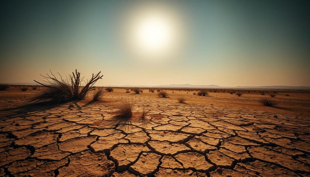 Sweltering heat waves engulf a sun-baked desert landscape, with scorching temperatures shattering records. In the foreground, parched earth cracks under the relentless glare of an unforgiving sun, its brilliant rays casting long, dramatic shadows. In the middle ground, withered vegetation struggles to survive, reflecting the intensity of the hottest month ever. The background fades into a hazy, shimmering horizon, the air thick with the oppressive weight of stifling heat. The scene is captured through a wide-angle lens, emphasizing the vastness and severity of this extreme climate event. Moody, dramatic lighting accentuates the sense of oppression and struggle, conveying the profound impact of this historic heatwave. Sweltering heat waves engulf a sun-baked desert landscape, with scorching temperatures shattering records. In the foreground, parched earth cracks under the relentless glare of an unforgiving sun, its brilliant rays casting long, dramatic shadows. In the middle ground, withered vegetation struggles to survive, reflecting the intensity of the hottest month ever. The background fades into a hazy, shimmering horizon, the air thick with the oppressive weight of stifling heat. The scene is captured through a wide-angle lens, emphasizing the vastness and severity of this extreme climate event. Moody, dramatic lighting accentuates the sense of oppression and struggle, conveying the profound impact of this historic heatwave.