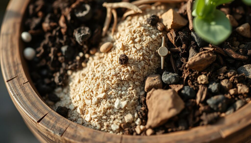 a close-up detailed photograph of an assortment of organic soil components for a thriving cutting garden, including rich dark compost, aged pine bark, sand, and perlite, artfully arranged in a rustic wooden planter or vase, with soft natural lighting from the side creating texture and depth, conveying a sense of nurturing growth and abundance for vibrant, long-lasting floral arrangements a close-up detailed photograph of an assortment of organic soil components for a thriving cutting garden, including rich dark compost, aged pine bark, sand, and perlite, artfully arranged in a rustic wooden planter or vase, with soft natural lighting from the side creating texture and depth, conveying a sense of nurturing growth and abundance for vibrant, long-lasting floral arrangements