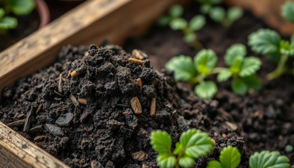 A close-up of a handful of dark, crumbly soil with flecks of organic matter and a rich, earthy aroma. The soil is nestled in a shallow wooden crate, its weathered surface contrasting with the vibrant greenery of thriving plants in the background. The lighting is soft and diffused, highlighting the soil's natural textures and lending an inviting, sustainable atmosphere. The composition emphasizes the importance of high-quality, nutrient-dense potting soil for cultivating healthy, bountiful plants. A close-up of a handful of dark, crumbly soil with flecks of organic matter and a rich, earthy aroma. The soil is nestled in a shallow wooden crate, its weathered surface contrasting with the vibrant greenery of thriving plants in the background. The lighting is soft and diffused, highlighting the soil's natural textures and lending an inviting, sustainable atmosphere. The composition emphasizes the importance of high-quality, nutrient-dense potting soil for cultivating healthy, bountiful plants.