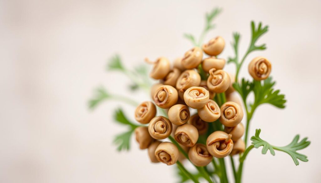 A close-up of cilantro seeds against a soft, out-of-focus background. The seeds are displayed in an elegant, minimalist arrangement, showcasing their intricate spiral patterns and warm, earthy hues. The lighting is natural and diffused, casting gentle shadows that accentuate the textural details of the seeds. The overall composition evokes a sense of botanical simplicity and the quiet beauty of the cilantro plant's life cycle. A shallow depth of field keeps the focus on the delicate, swirling seeds, inviting the viewer to appreciate their form and structure. A close-up of cilantro seeds against a soft, out-of-focus background. The seeds are displayed in an elegant, minimalist arrangement, showcasing their intricate spiral patterns and warm, earthy hues. The lighting is natural and diffused, casting gentle shadows that accentuate the textural details of the seeds. The overall composition evokes a sense of botanical simplicity and the quiet beauty of the cilantro plant's life cycle. A shallow depth of field keeps the focus on the delicate, swirling seeds, inviting the viewer to appreciate their form and structure.